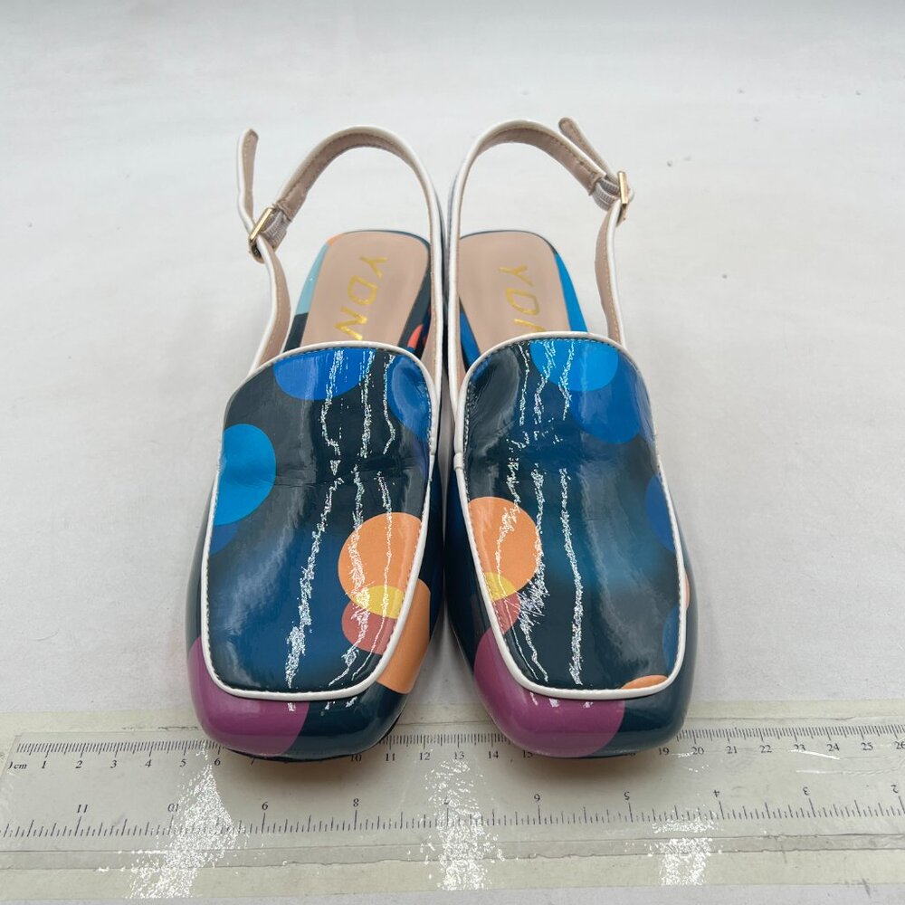 Ydn Colorful-Dots Square Toe Block Low Heels Slin… - image 3